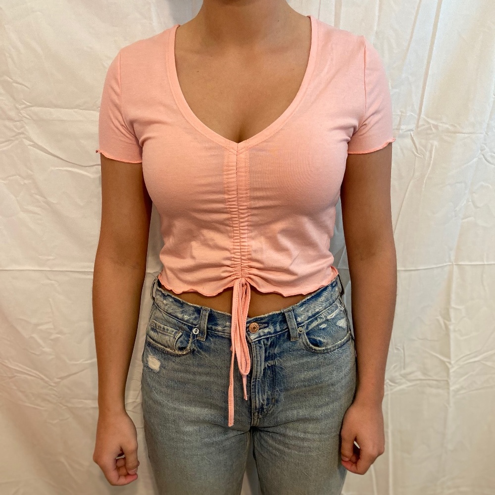 Pink Cinched Ruffel Crop Top